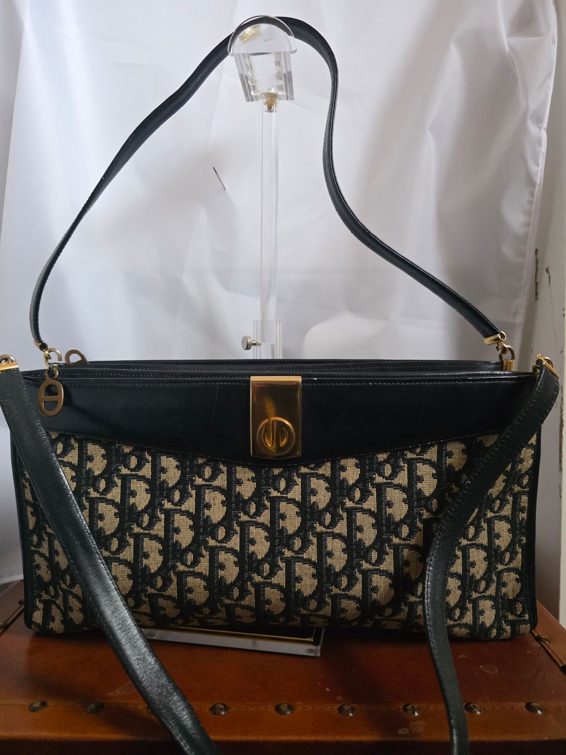 Christian Dior Blue monogram fabric / leather Lady  Handbag