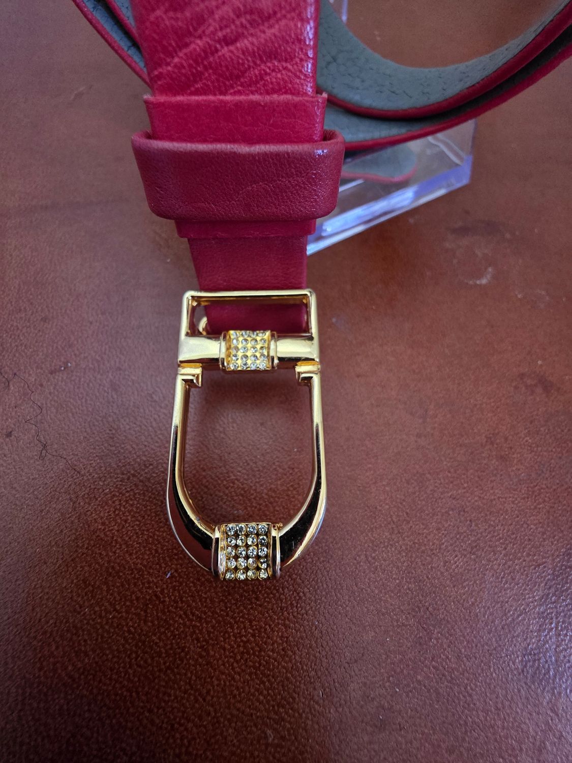 Christian Dior Red Rhinestone Buckle Belt – Size 70