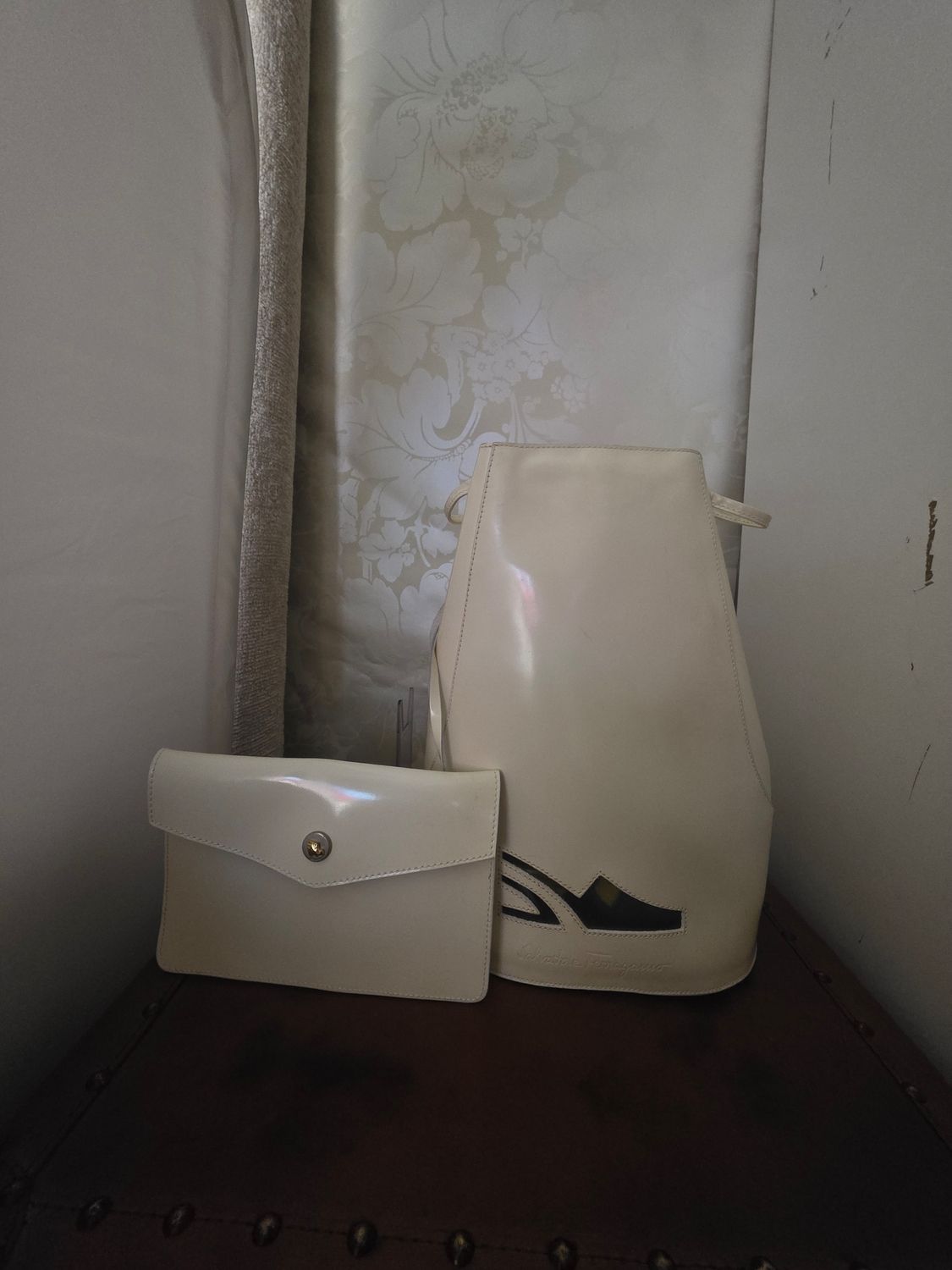 Salvatore Ferragamo Cream patent leather backpack