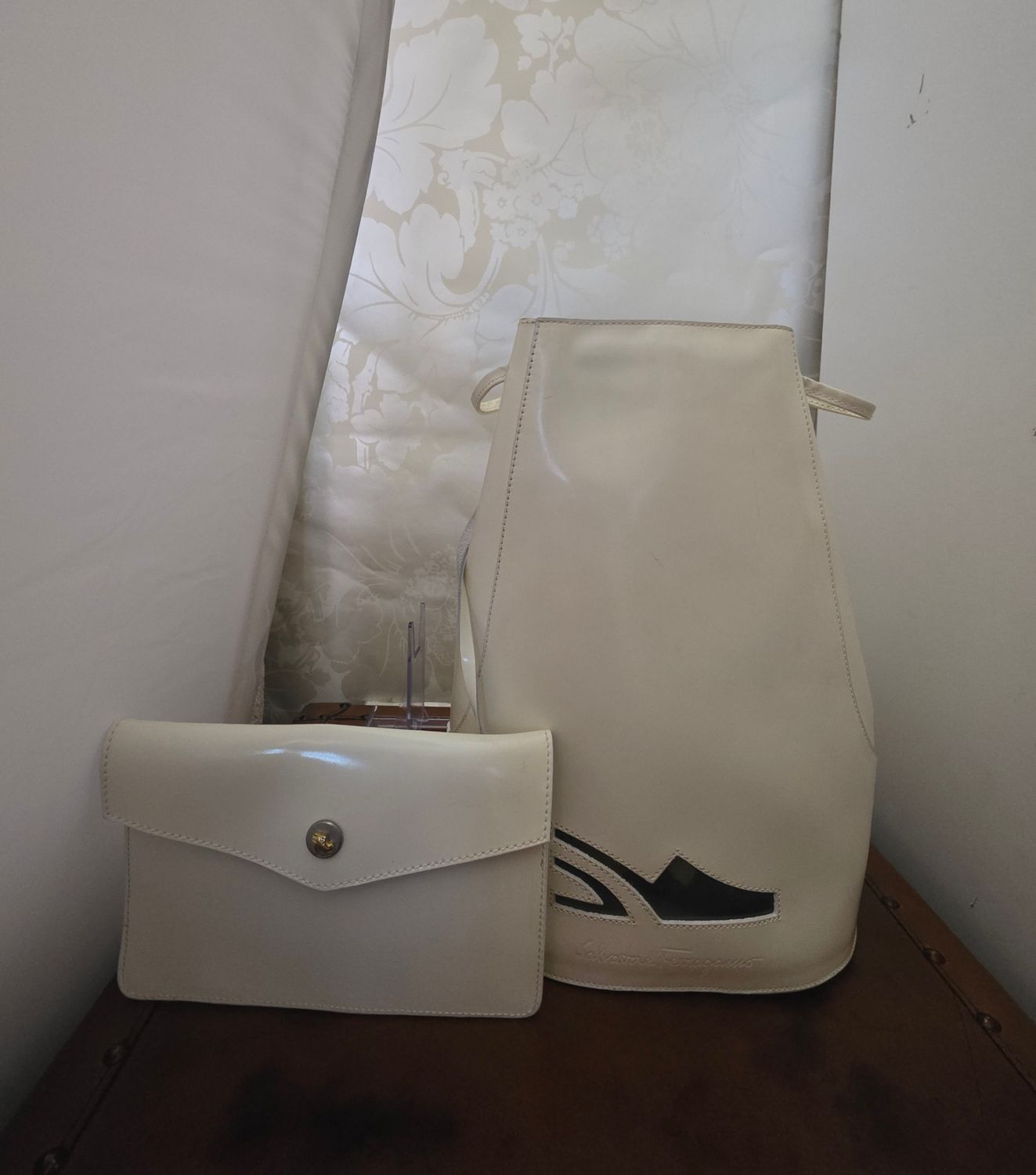 Salvatore Ferragamo Cream patent leather backpack