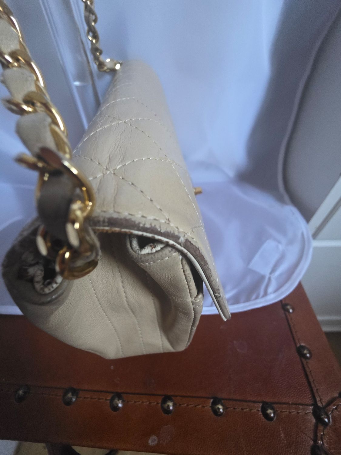 Chanel Beige Matelassé Leather Shoulder Bag