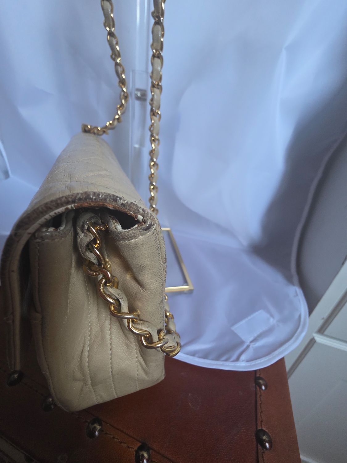 Chanel Beige Matelassé Leather Shoulder Bag