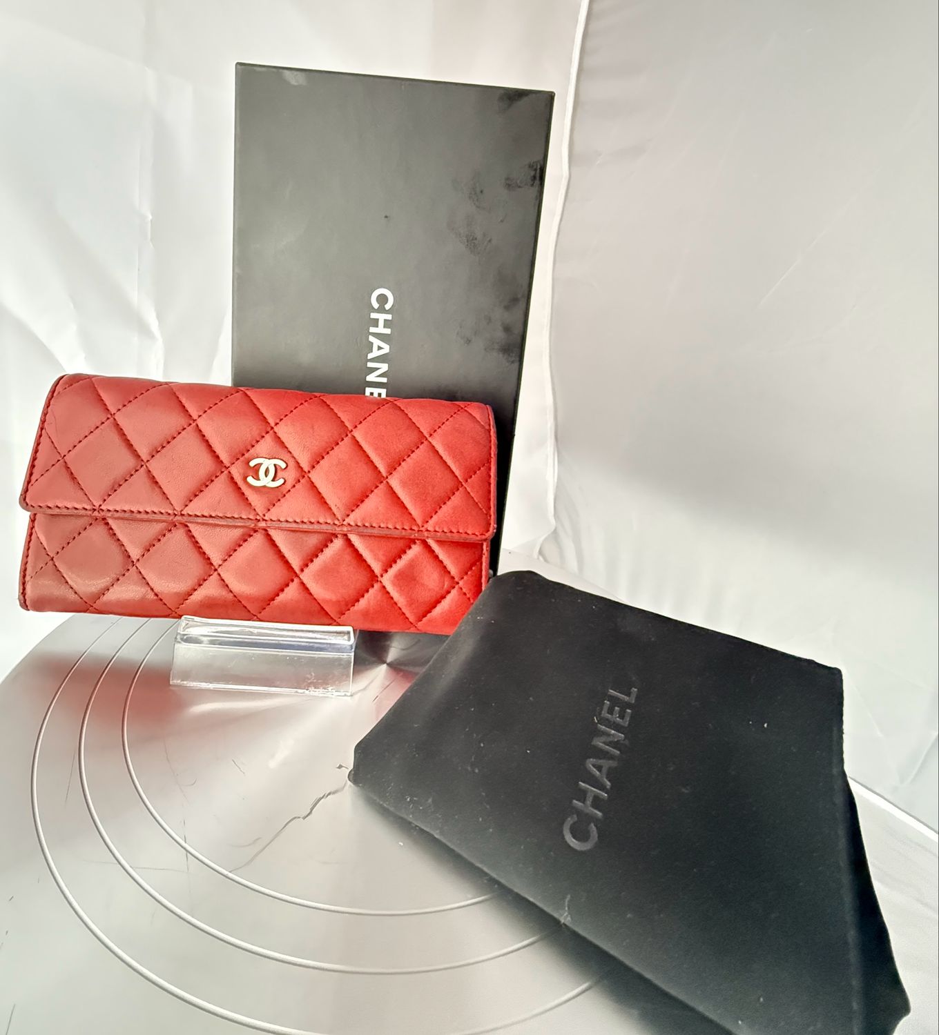 Chanel Red lambskin leather long wallet 