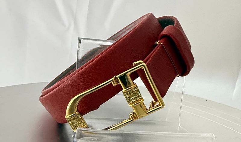 Christian Dior Red Rhinestone Buckle Belt – Size 70