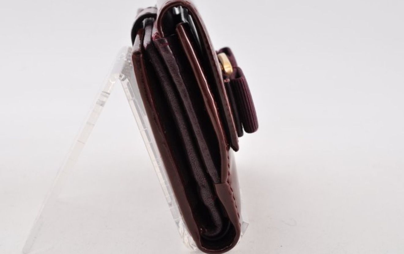 Salvatore Ferragamo Bars Bow Wallet Patent Leather Burgundy