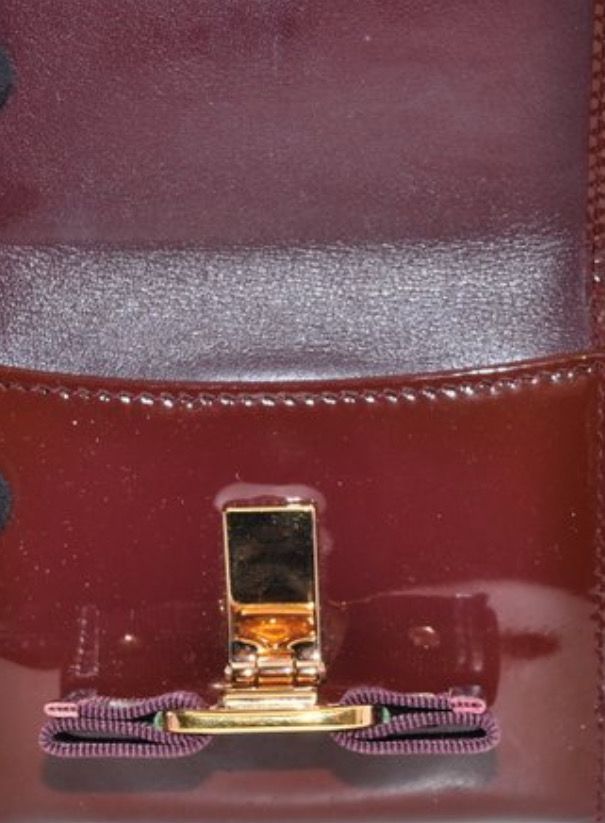 Salvatore Ferragamo Bars Bow Wallet Patent Leather Burgundy
