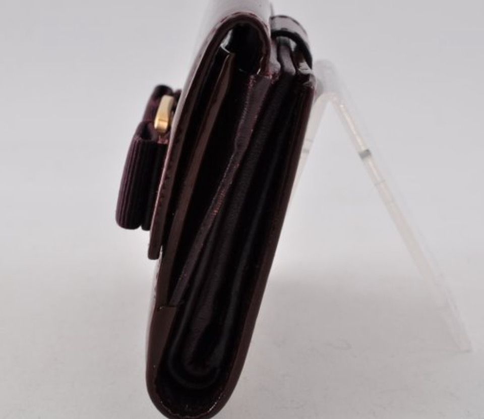 Salvatore Ferragamo Bars Bow Wallet Patent Leather Burgundy
