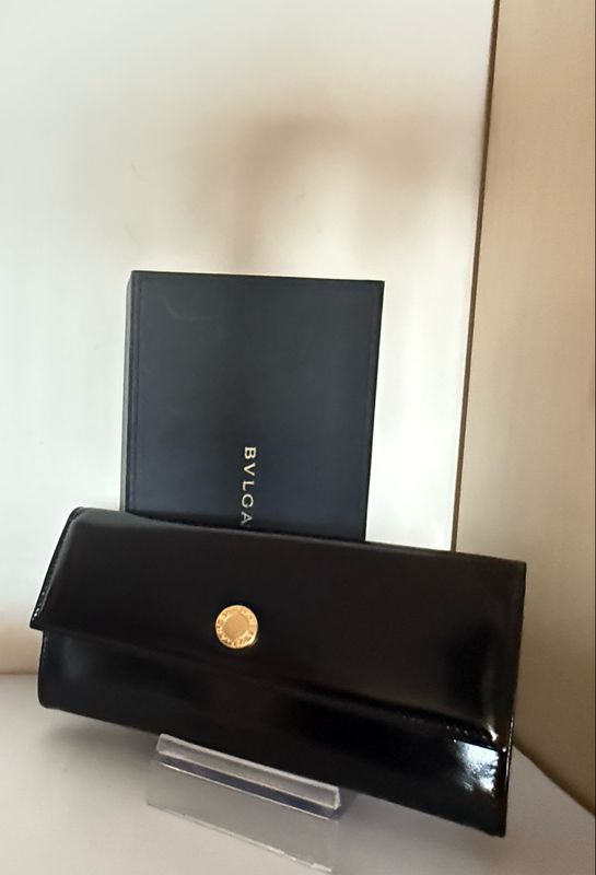 Bvlgari Long Wallet Patent Leather Black