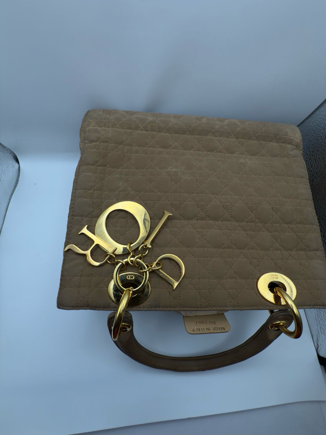 Christian Dior Lady Dior Handbag – Beige Nylon with Gold-Plated Hardware