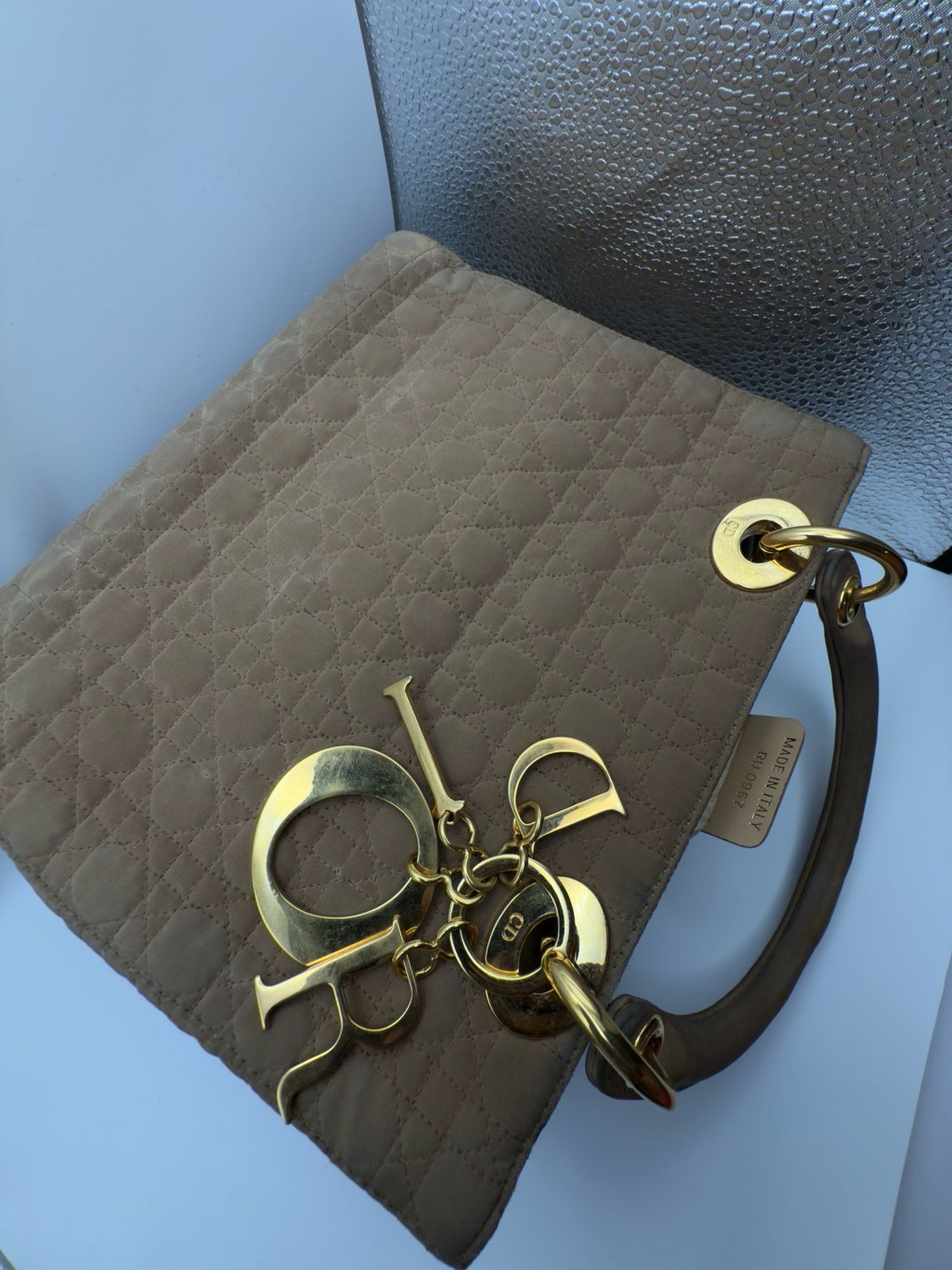 Christian Dior Lady Dior Handbag – Beige Nylon with Gold-Plated Hardware