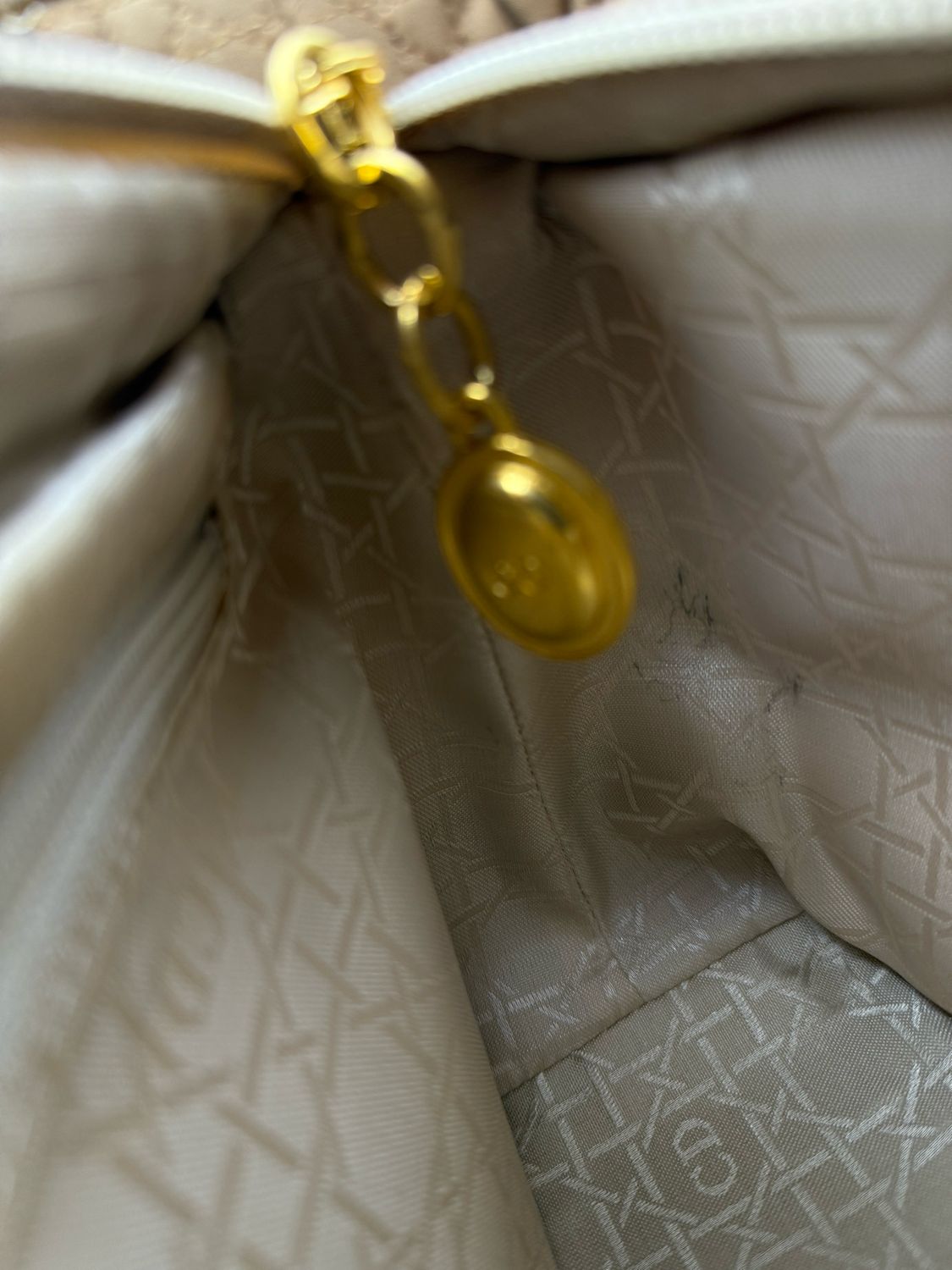 Christian Dior Lady Dior Handbag – Beige Nylon with Gold-Plated Hardware