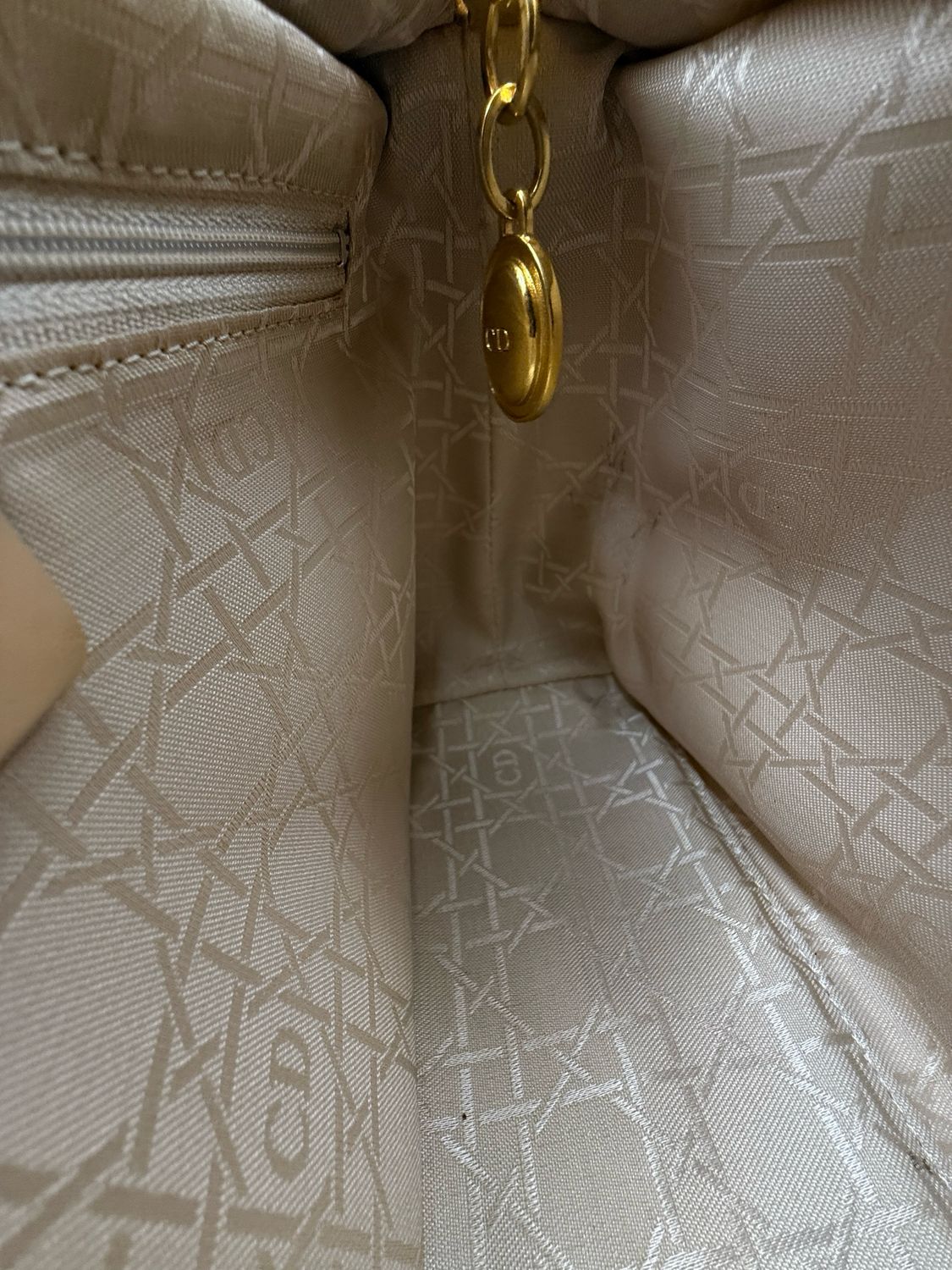 Christian Dior Lady Dior Handbag – Beige Nylon with Gold-Plated Hardware