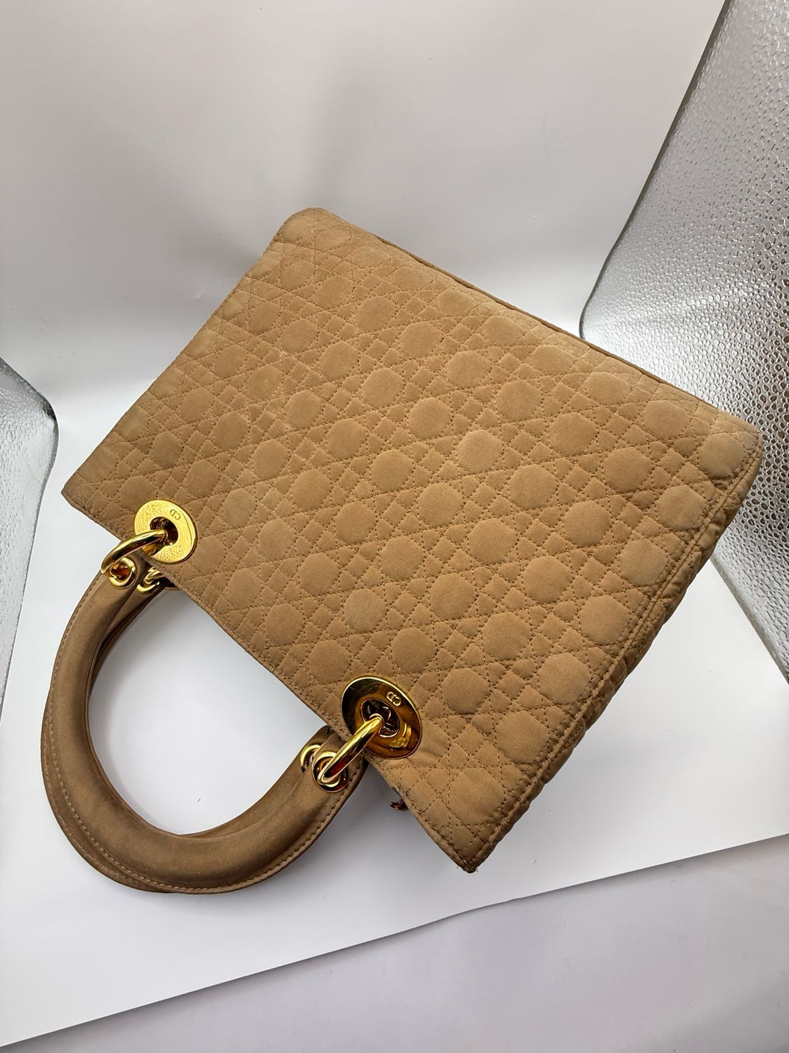 Christian Dior Lady Dior Handbag – Beige Nylon with Gold-Plated Hardware