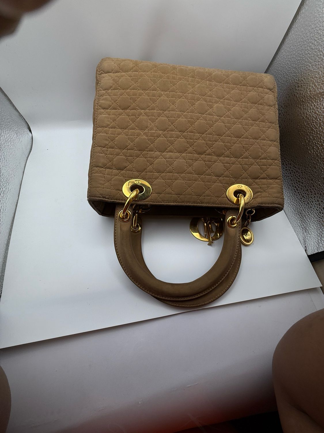 Christian Dior Lady Dior Handbag – Beige Nylon with Gold-Plated Hardware