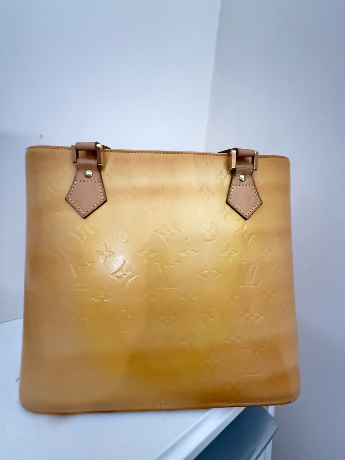 Louis Vuitton Yellow Monogram Vernis Houston Tote Leather Bag