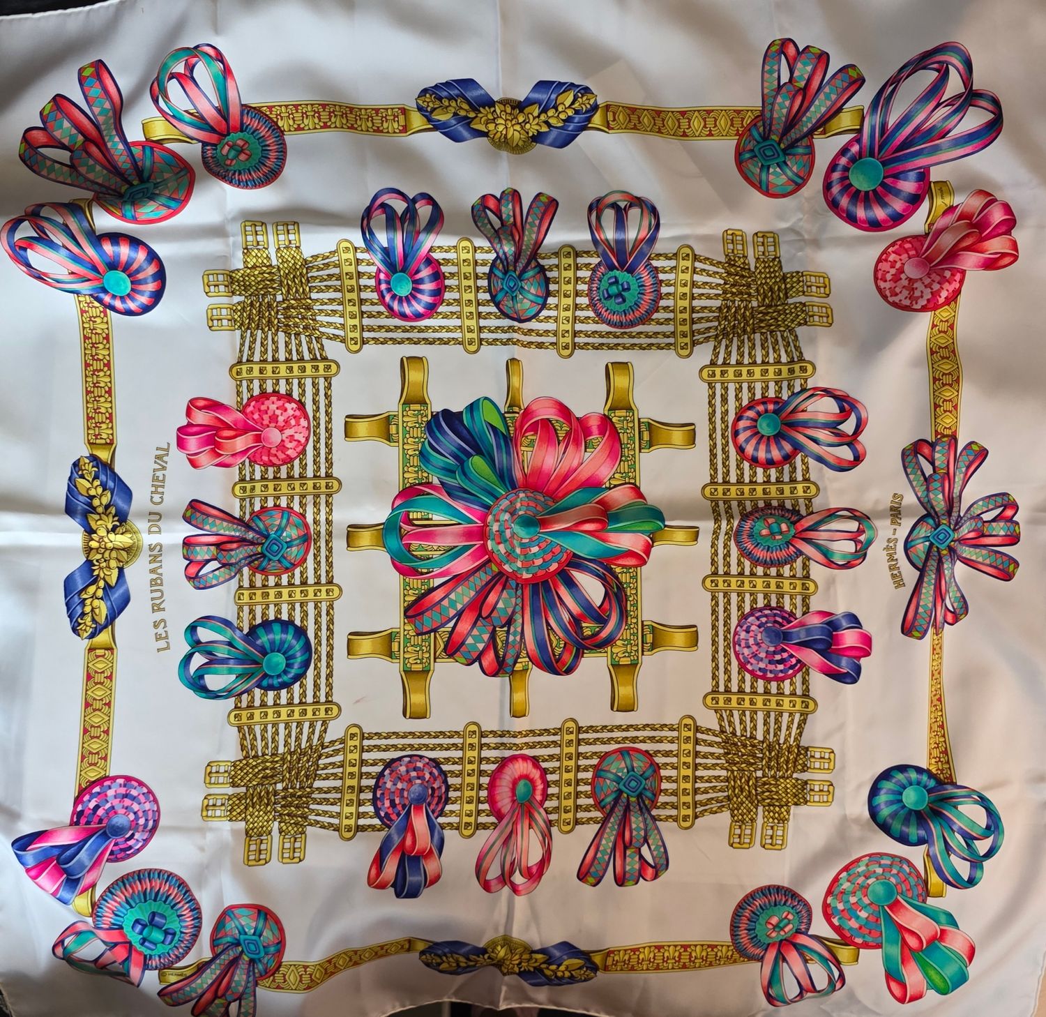 Hermes Silk Scarf Les Rubans Du Cheval 90cm