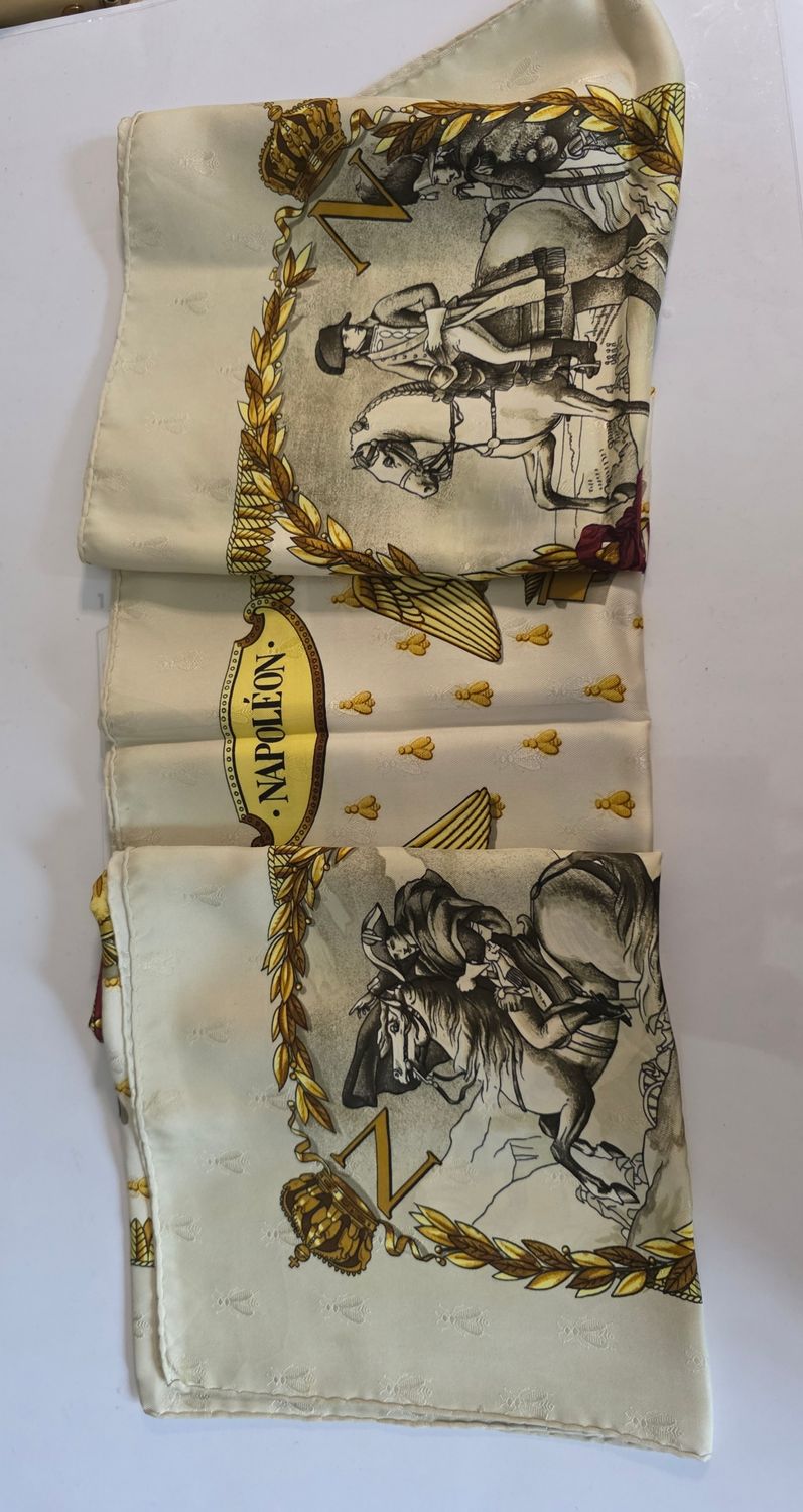 Authentic Vintage Hermès “Napoléon” jacquard silk scarf 90cm