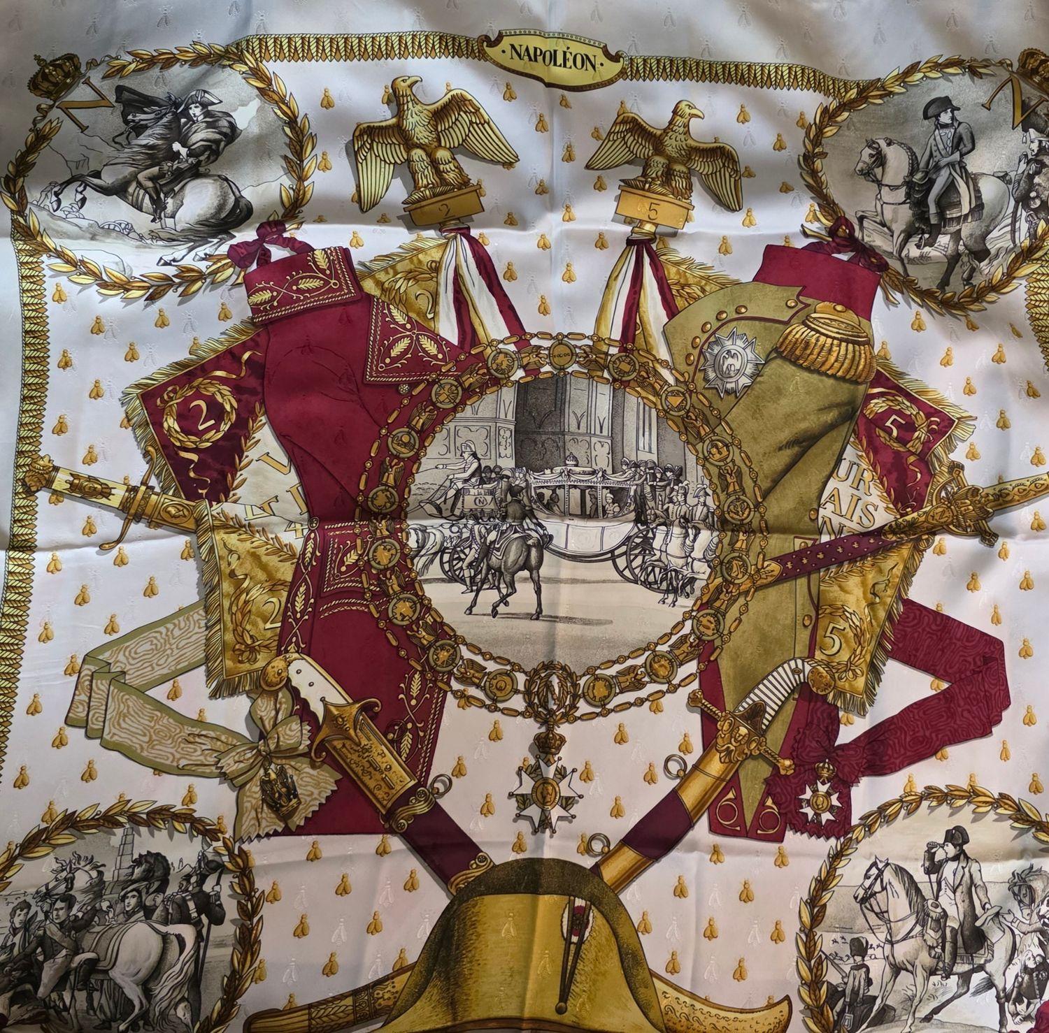 Authentic Vintage Hermès “Napoléon” jacquard silk scarf 90cm