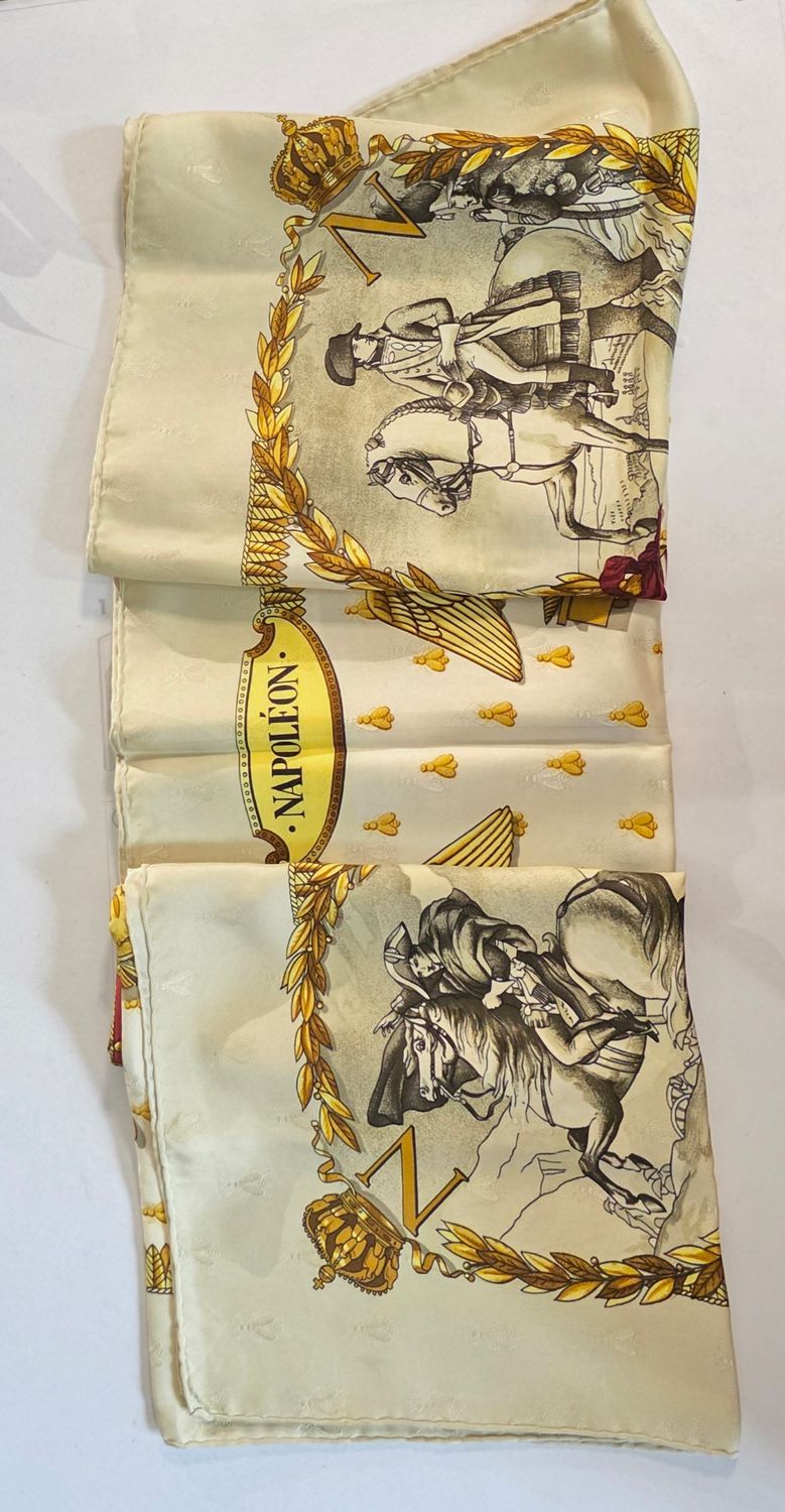 Authentic Vintage Hermès “Napoléon” jacquard silk scarf 90cm