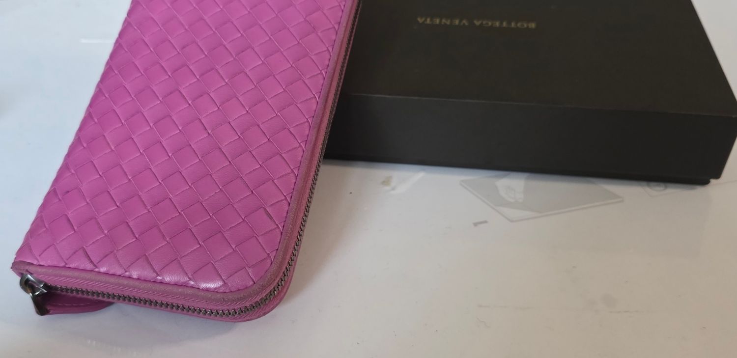 Bottega Veneta Pink Zip Around Intracato Wallet