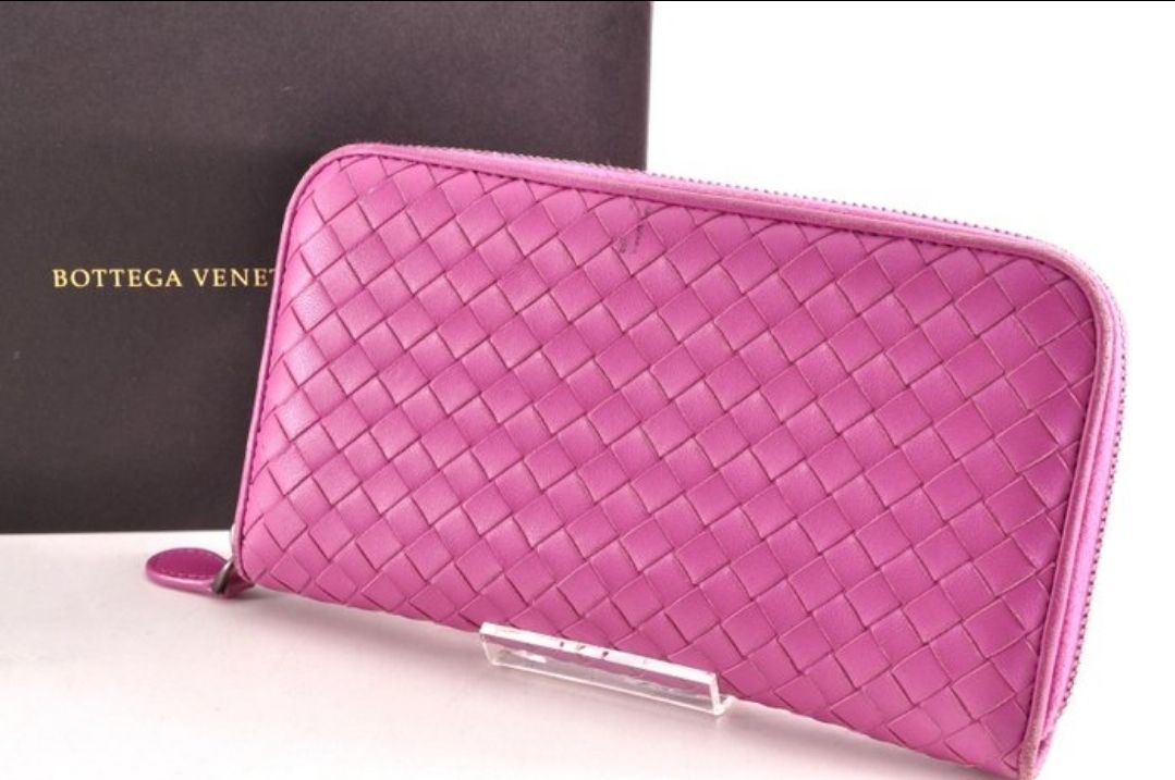 Bottega Veneta Pink Zip Around Intracato Wallet