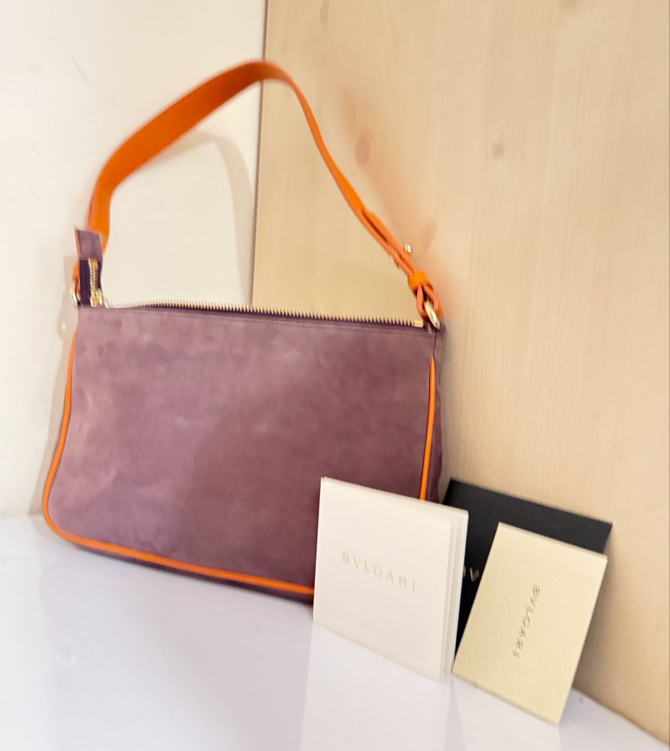 Bvlgari Slogan-debossed Shoulder Bag In Purple