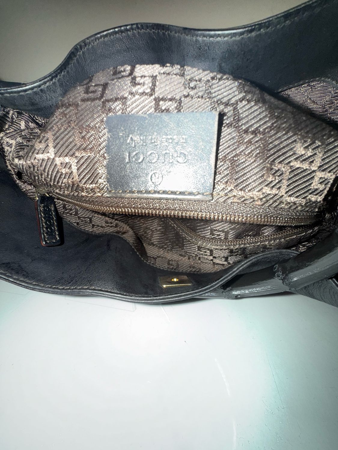 Gucci Leather Bamboo Tote and Shoulder Bag Black / Brown