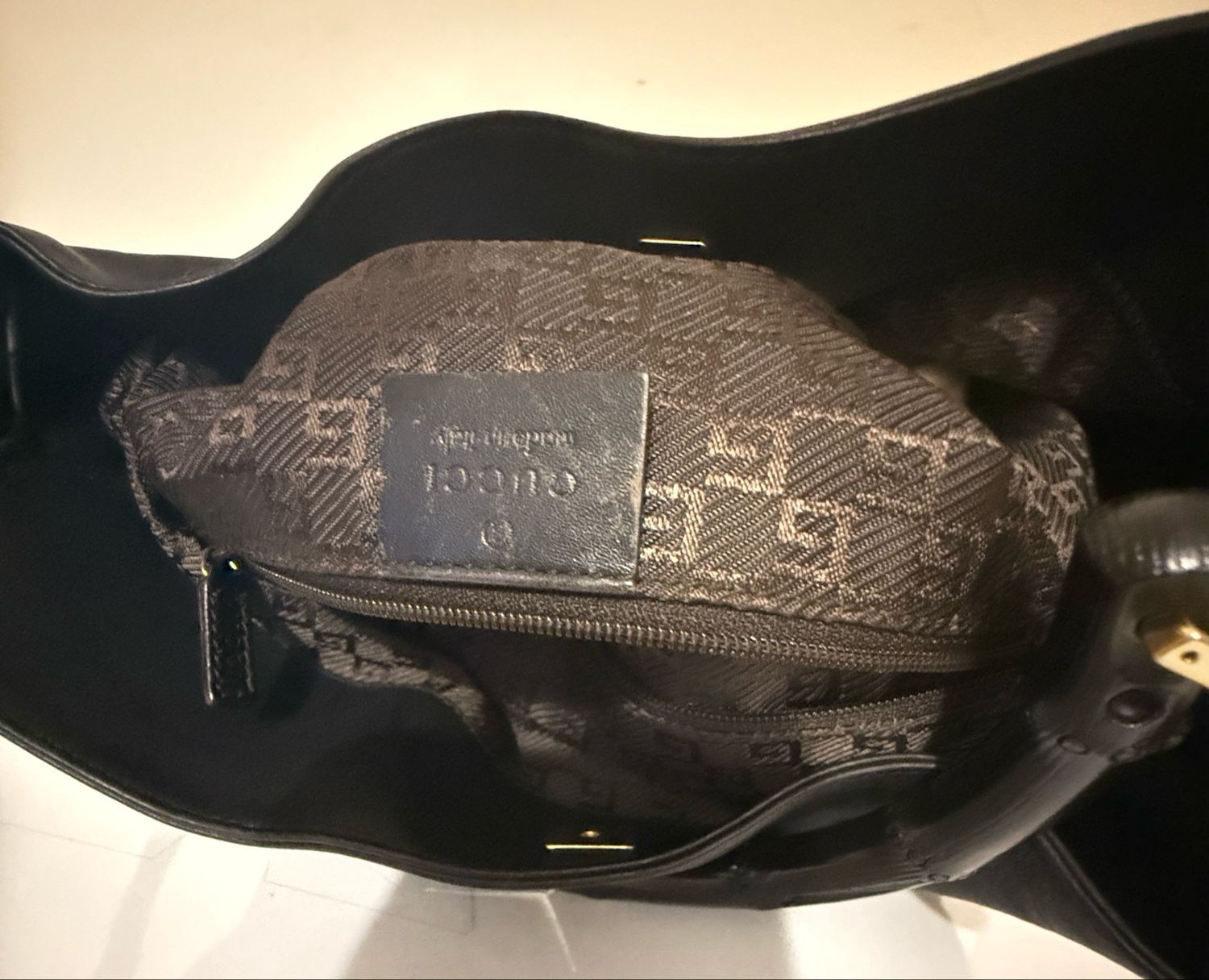 Gucci Leather Bamboo Tote and Shoulder Bag Black / Brown