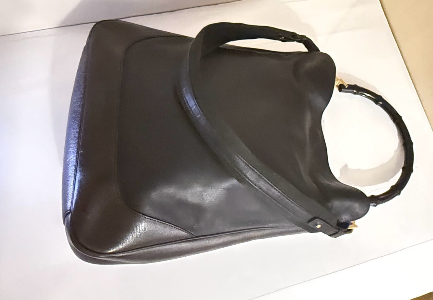 Gucci Leather Bamboo Tote and Shoulder Bag Black / Brown