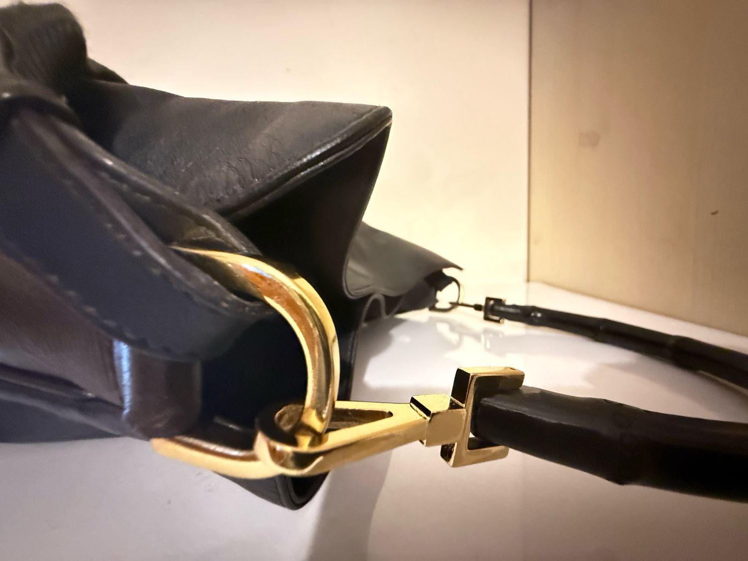 Gucci Leather Bamboo Tote and Shoulder Bag Black / Brown