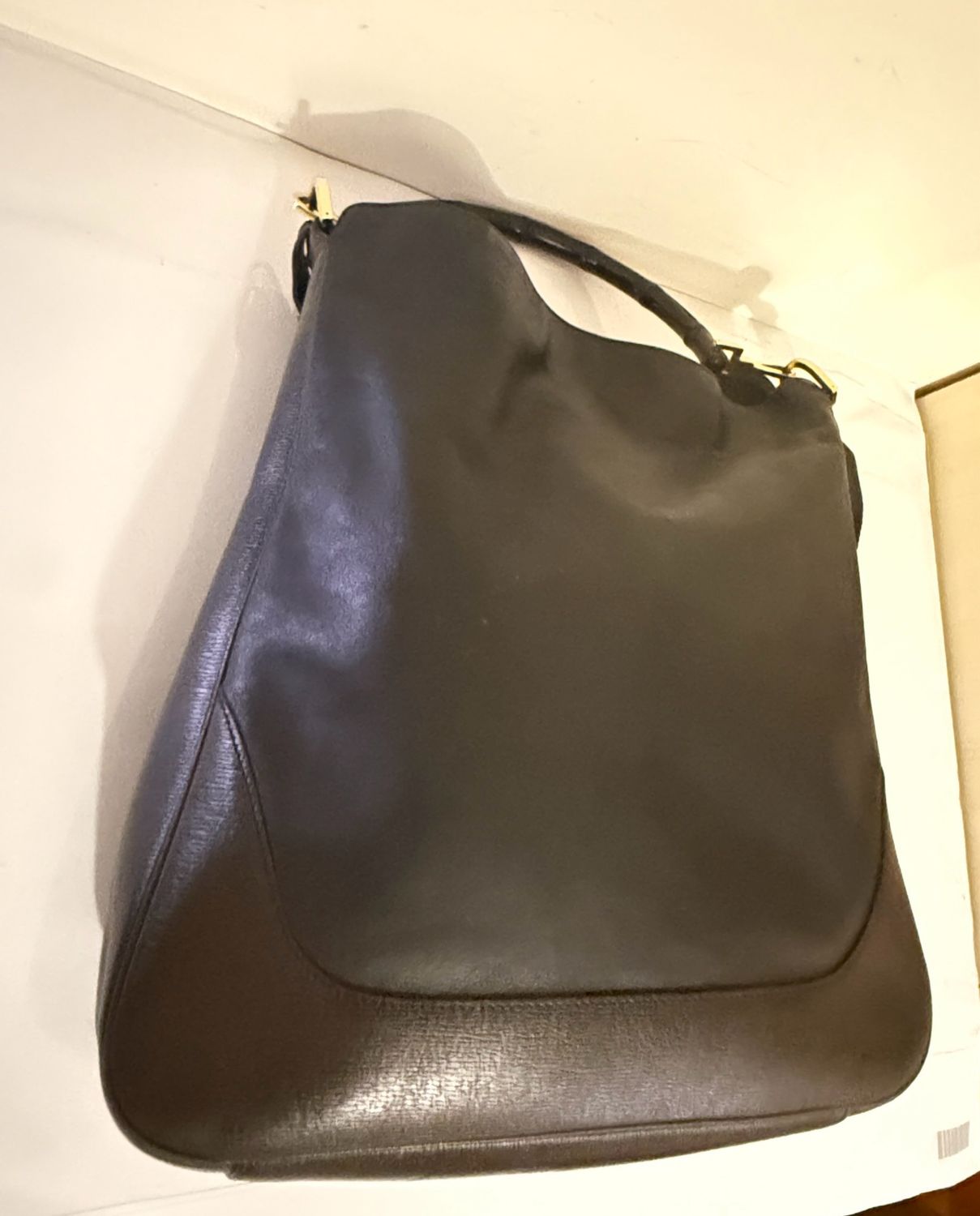 Gucci Leather Bamboo Tote and Shoulder Bag Black / Brown