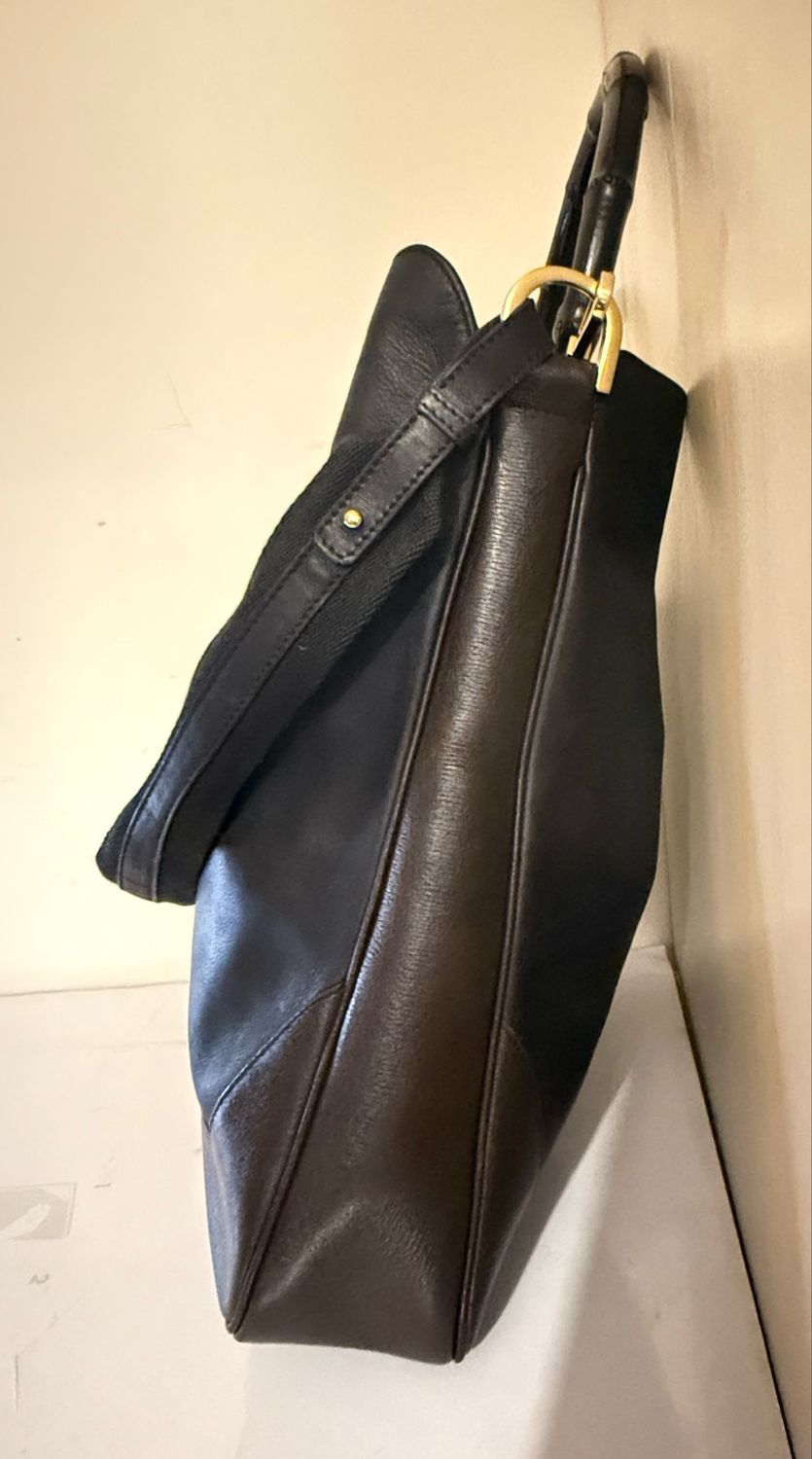 Gucci Leather Bamboo Tote and Shoulder Bag Black / Brown