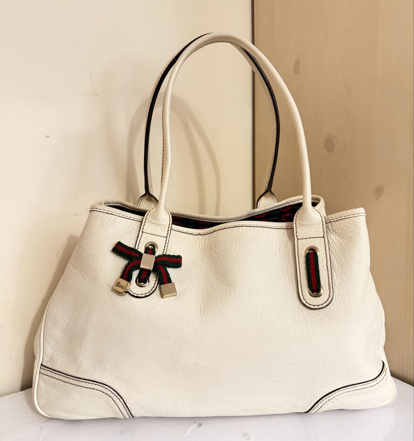 Gucci White Leather Princy Tote