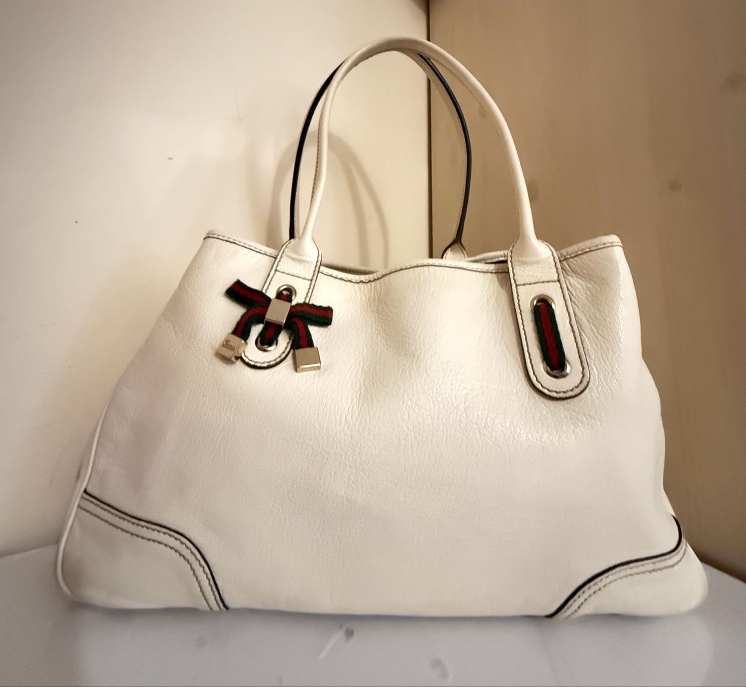 Gucci White Leather Princy Tote