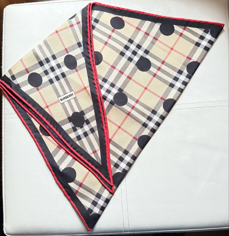 Burberry Polka dot check print silk diamond shaped scarf
