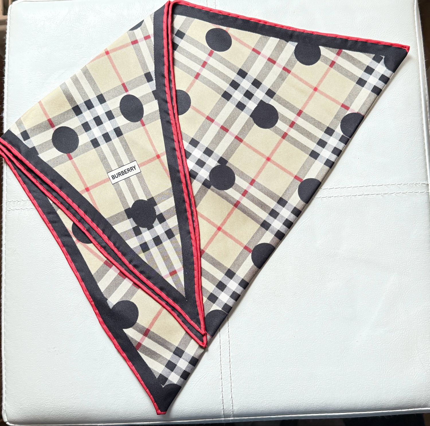 Burberry Polka dot check print silk diamond shaped scarf