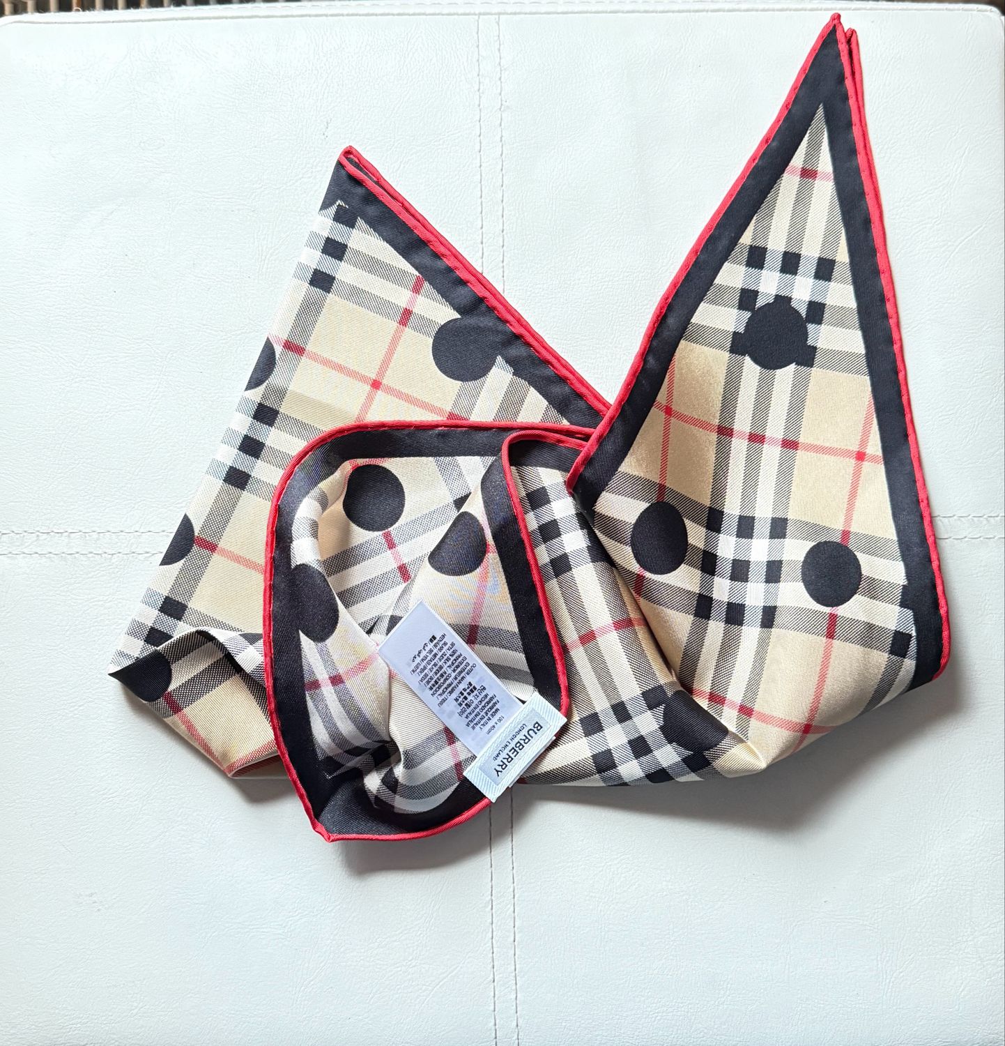 Burberry Polka dot check print silk diamond shaped scarf