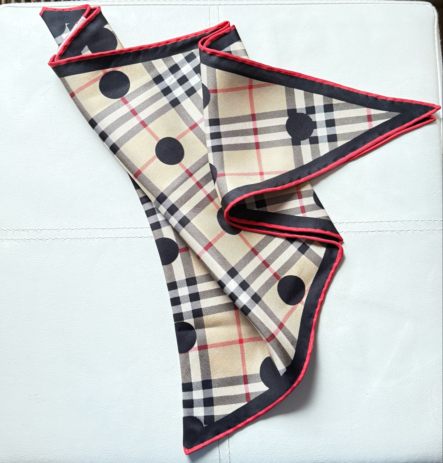 Burberry Polka dot check print silk diamond shaped scarf