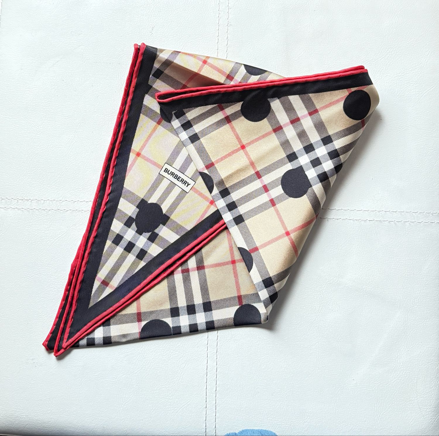 Burberry Polka dot check print silk diamond shaped scarf