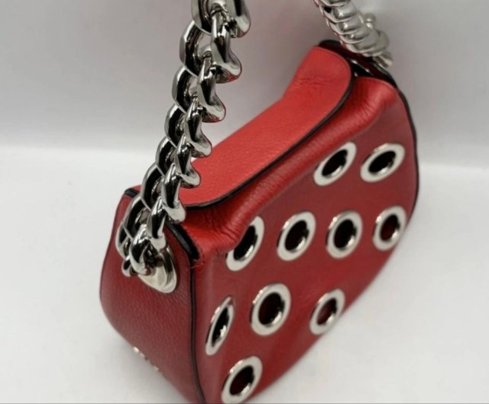 Prada Red Leather Grommet/eyelet  Shoulder Bag VIT.DAINO 