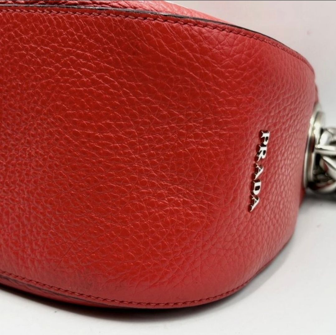 Prada Red Leather Grommet/eyelet  Shoulder Bag VIT.DAINO 