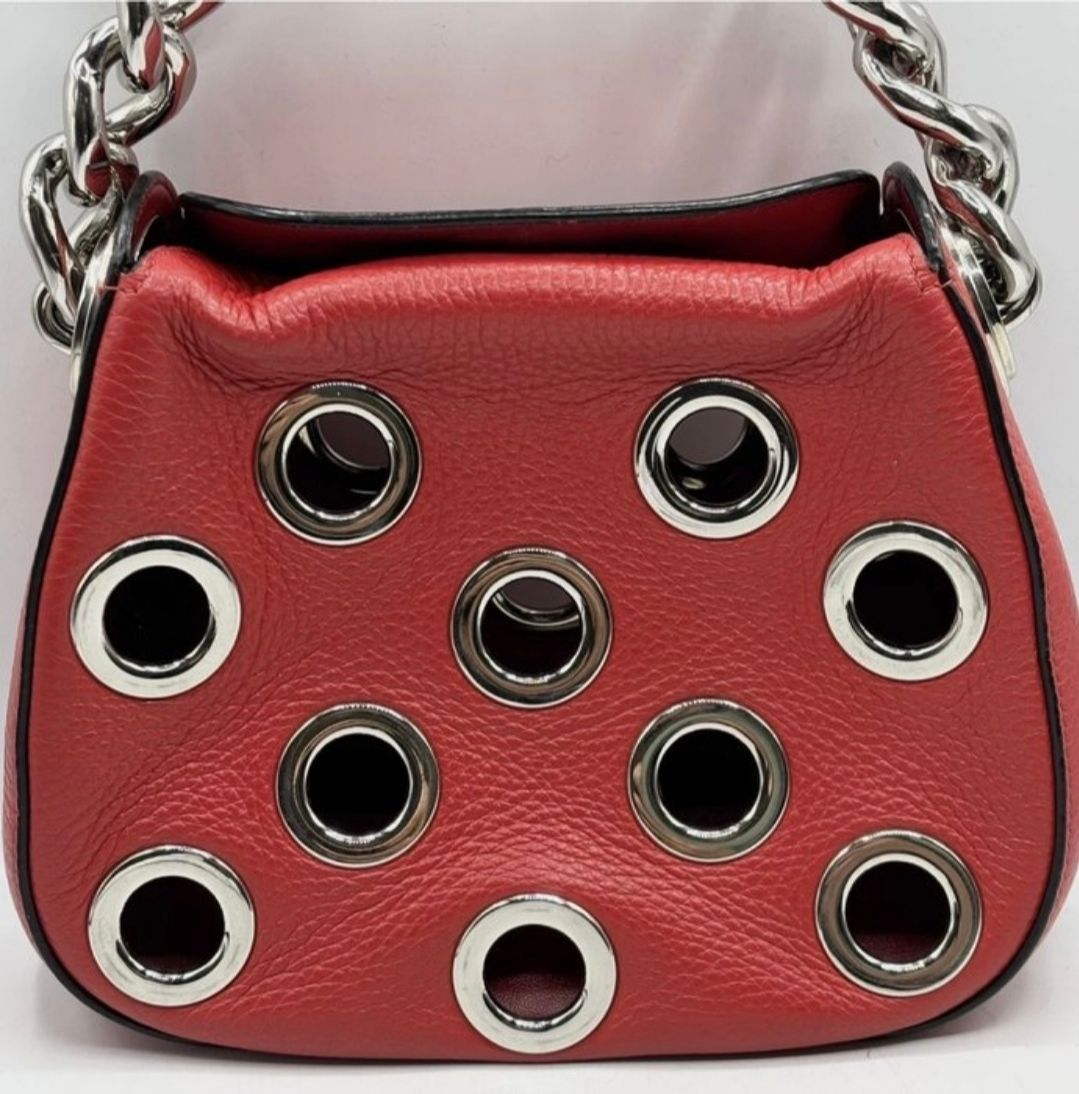 Prada Red Leather Grommet/eyelet  Shoulder Bag VIT.DAINO 