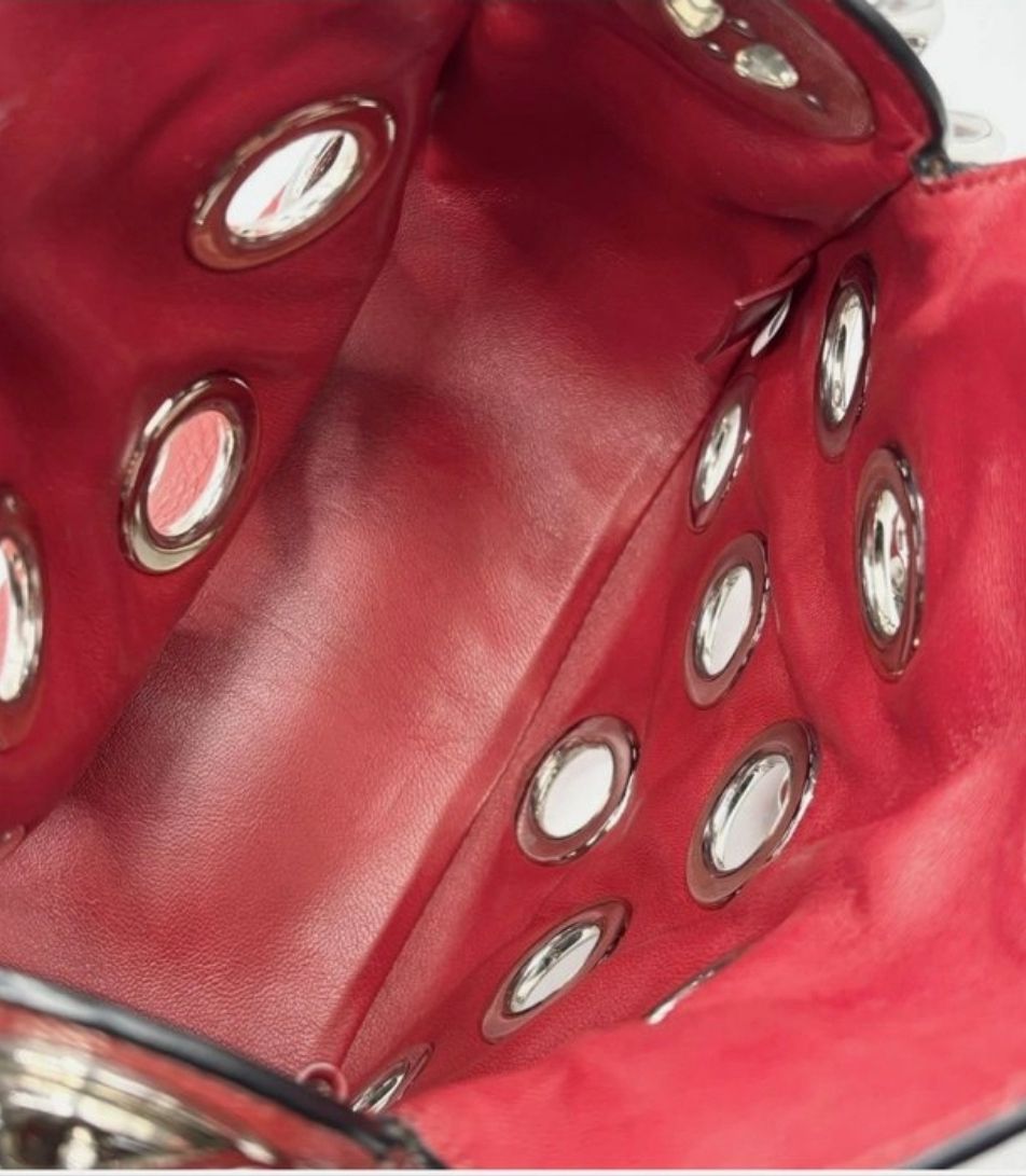 Prada Red Leather Grommet/eyelet  Shoulder Bag VIT.DAINO 