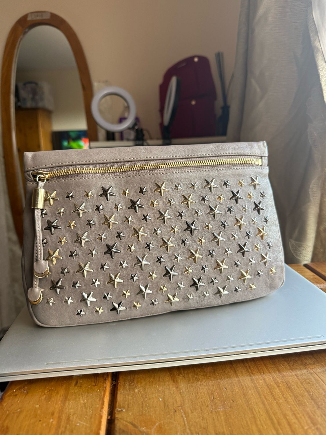 Jimmy Choo Zena Clutch Star Studded Beige