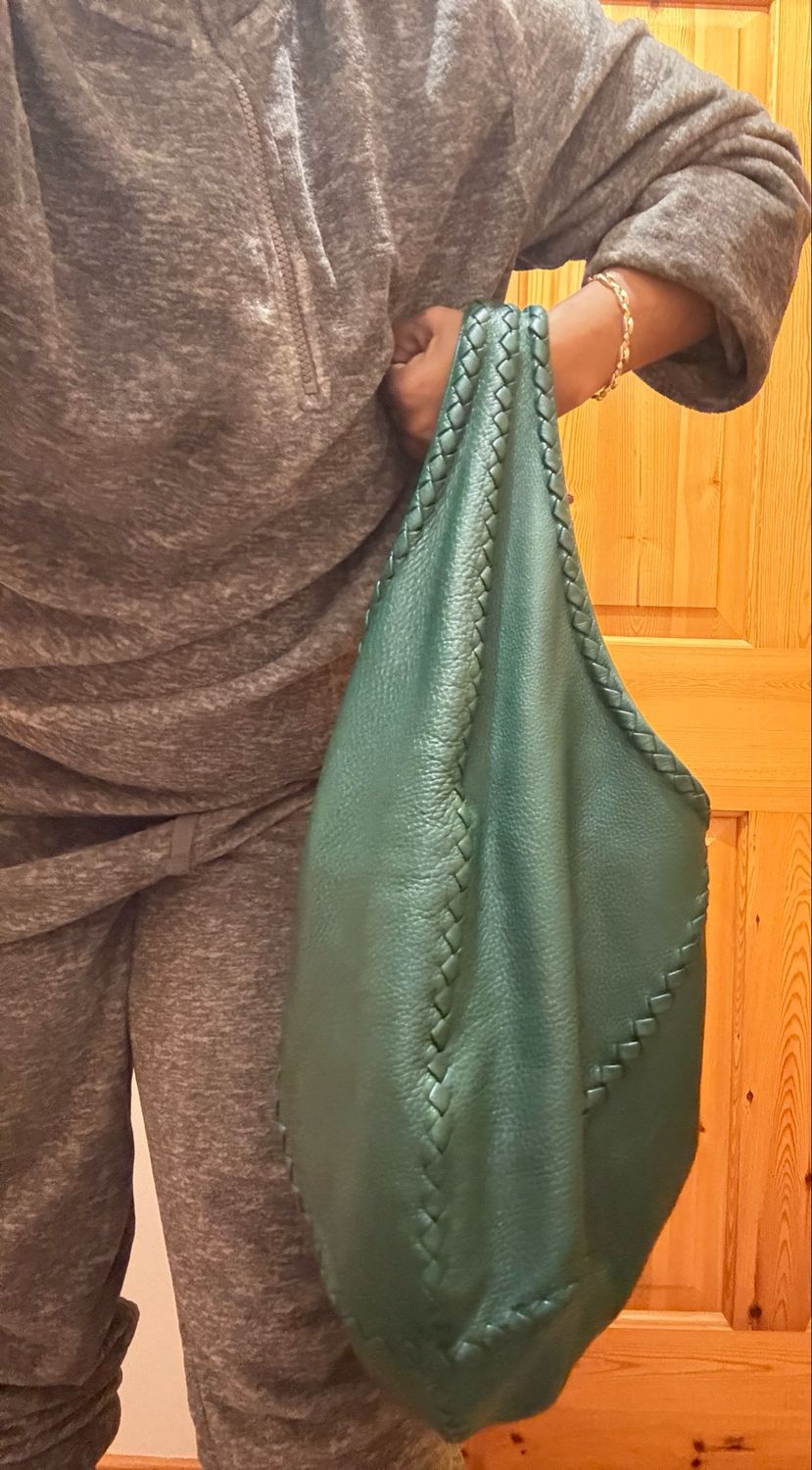 Bottega Veneta Intreciato Trimmed Cervo Hobo Bag green