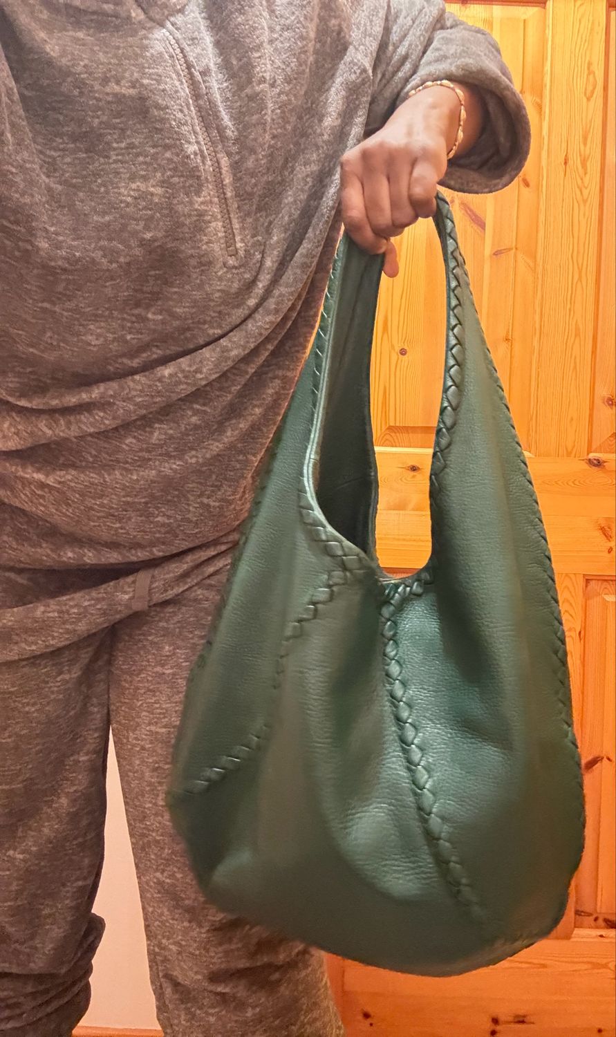 Bottega Veneta Intreciato Trimmed Cervo Hobo Bag green