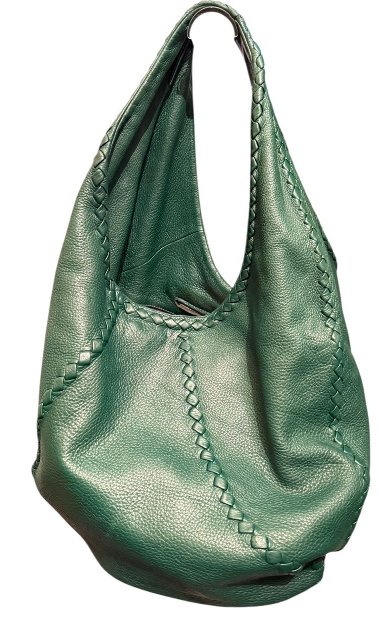 Bottega Venetta Intreciato Trimmed Cervo Hobo Bag green