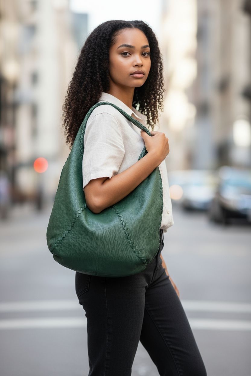 Bottega Veneta Intreciato Trimmed Cervo Hobo Bag green