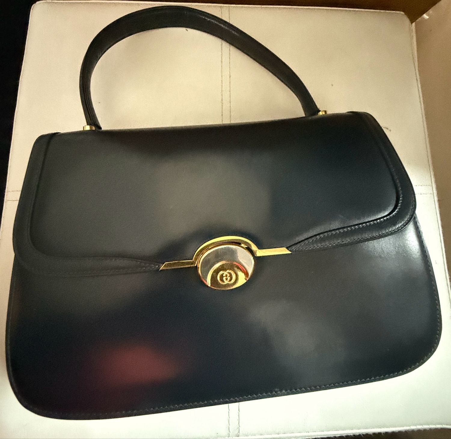 Gucci Navy Leather top handle Handbag