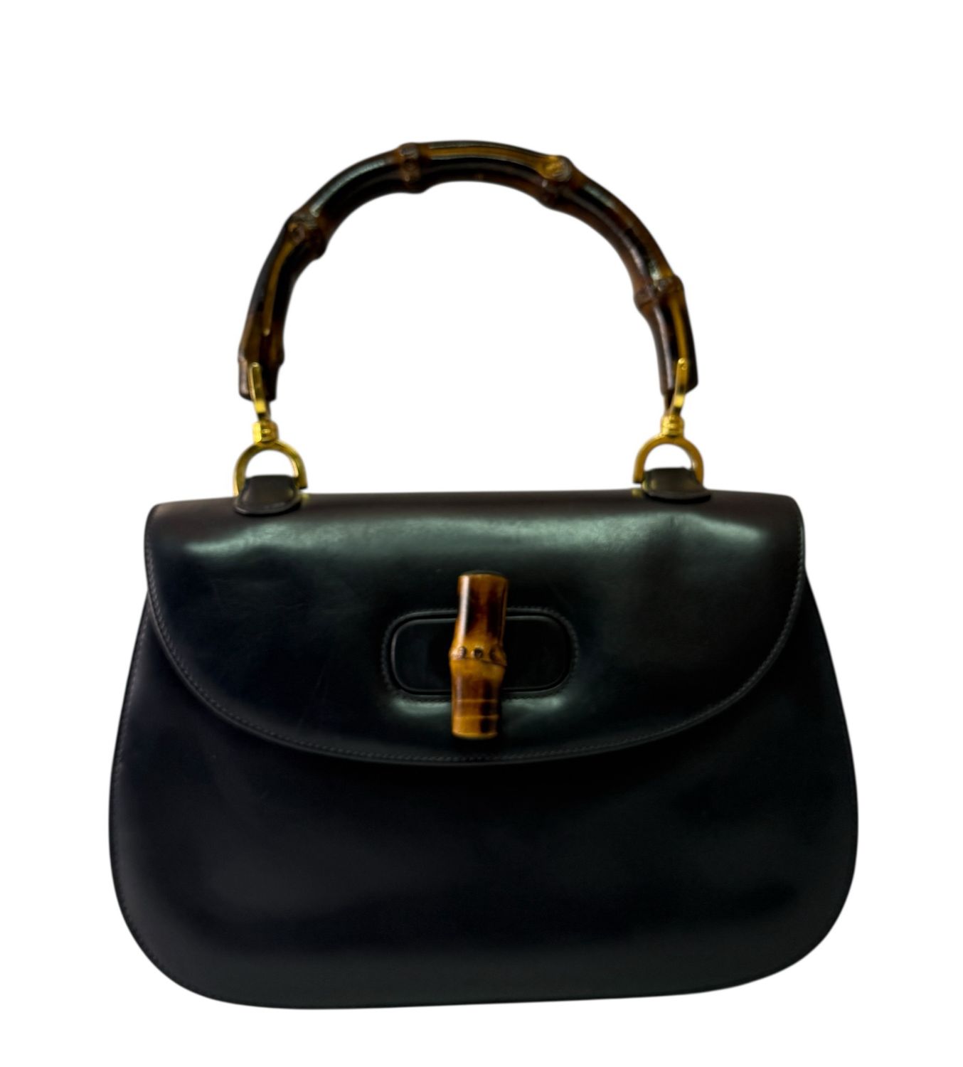 Gucci 1947 Leather top handle Bamboo Handbag Black